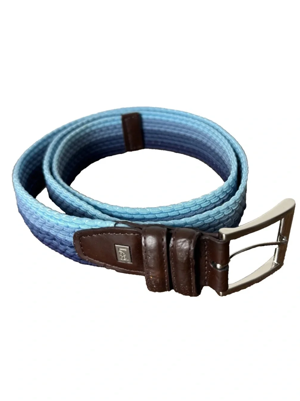 Lee Belt Mens Size 46 Blue Ombre Woven Stretch Braided Brown Golf Casual Coastal